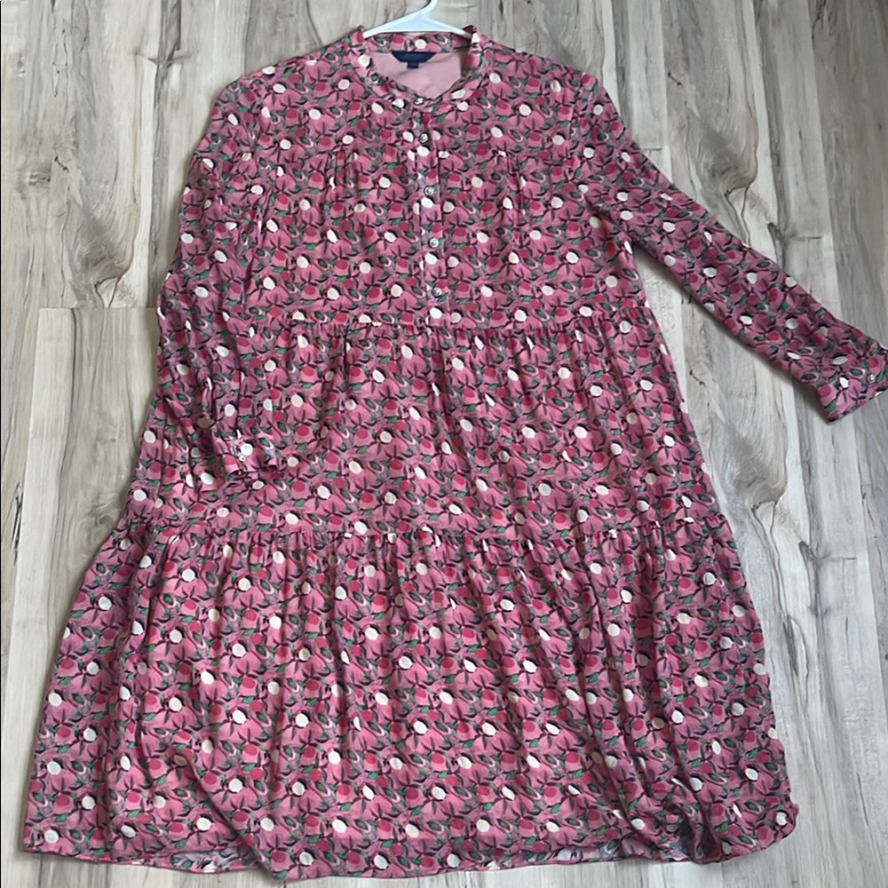 Muted Pink Tiered Long Sleeve Sundress with Mandarin Collar